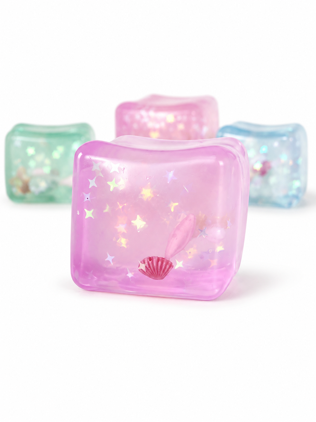 Sugar Texture Ocean Cube Squishy – Glitter Seashell Edition