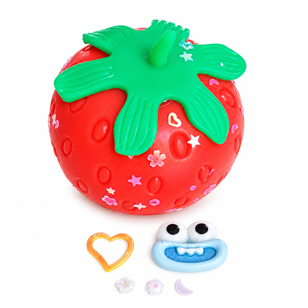 Strawberry Smusher Squishy – Removable Face & Sparkly Decorative Pieces