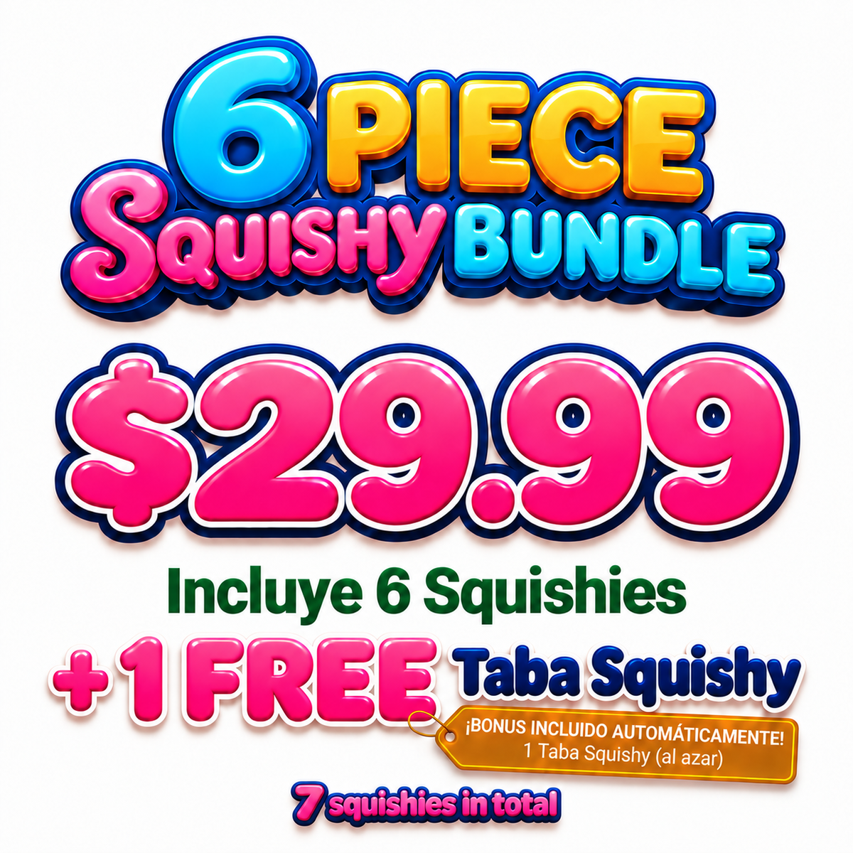 7-Piece Squishy Bundle | 6 Squishies + 1 FREE Taba Squishy | Sensory Mix