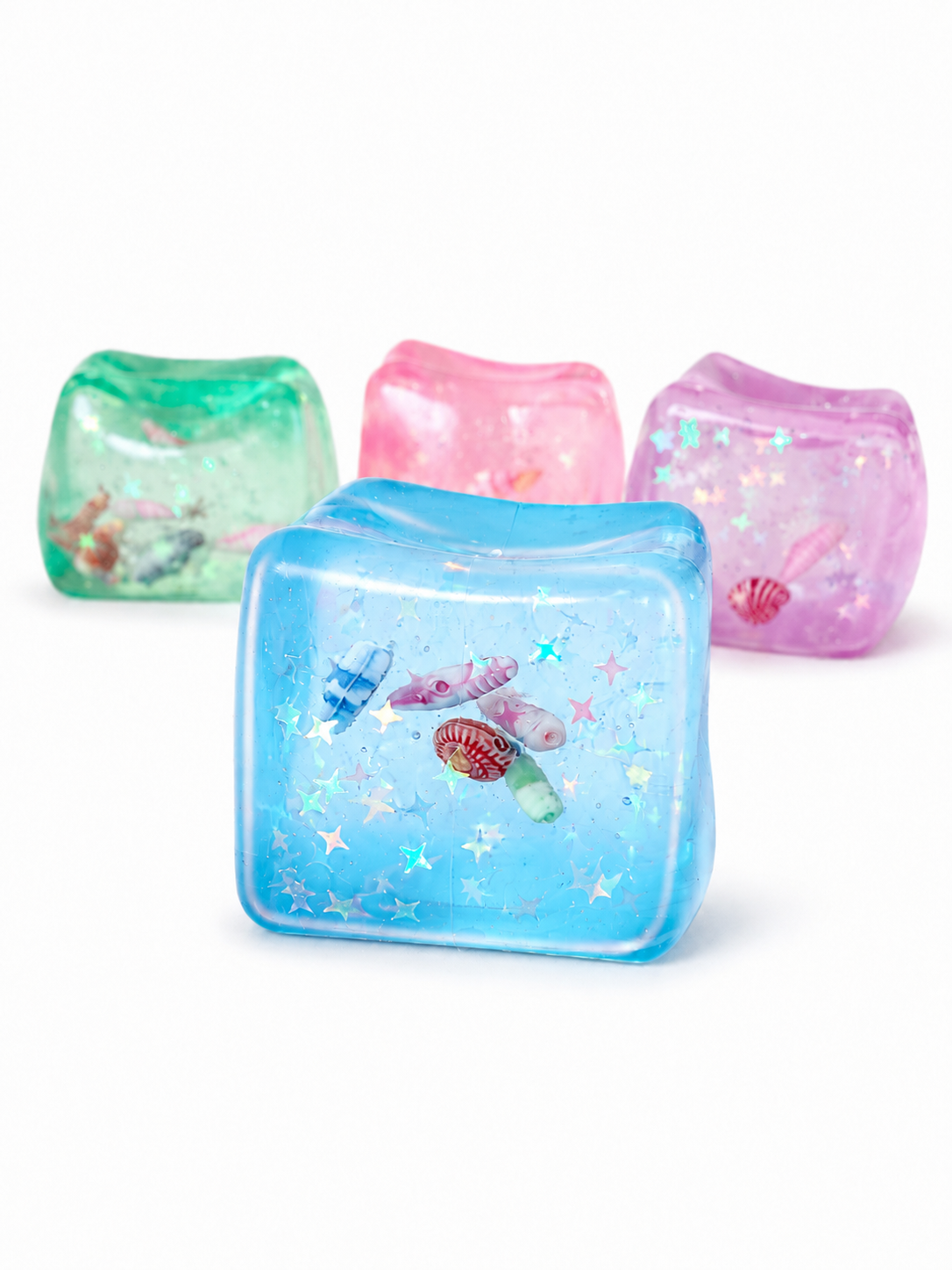 Sugar Texture Ocean Cube Squishy – Glitter Seashell Edition