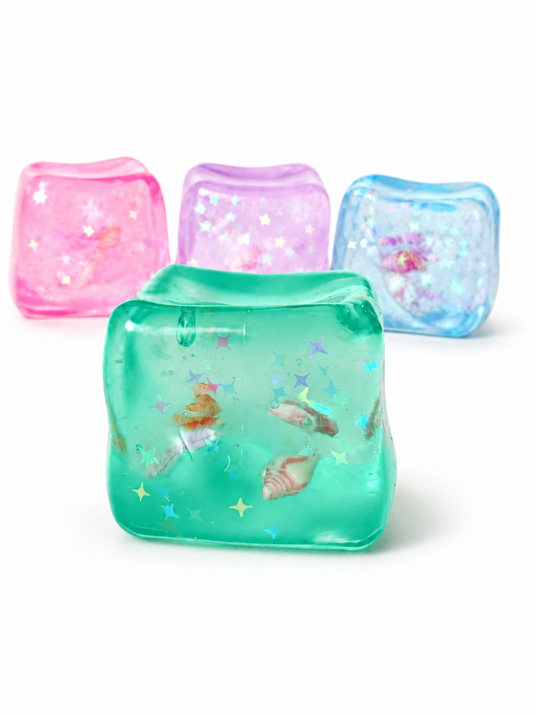 Sugar Texture Ocean Cube Squishy – Glitter Seashell Edition