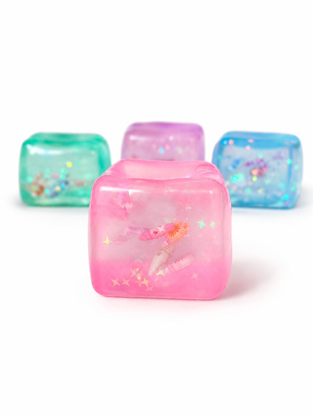 Sugar Texture Ocean Cube Squishy – Glitter Seashell Edition