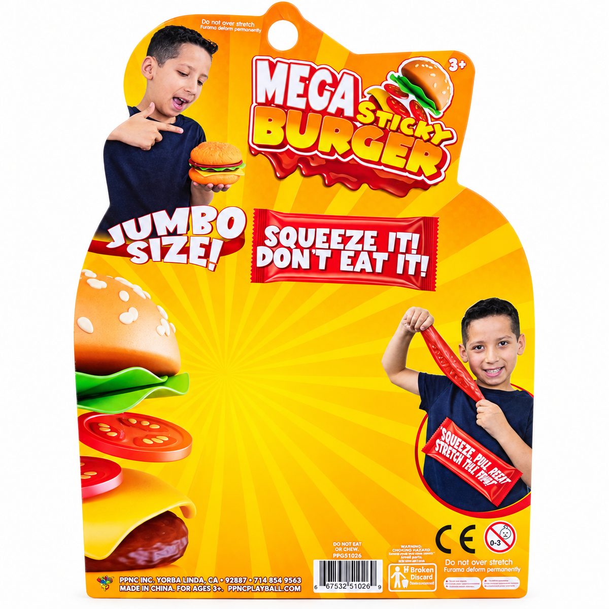 Original PPNC INC. Mega Sticky Burger – Jumbo Stretchy Sensory Toy