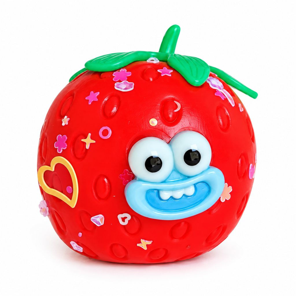 Strawberry Smusher Squishy – Removable Face & Sparkly Decorative Pieces