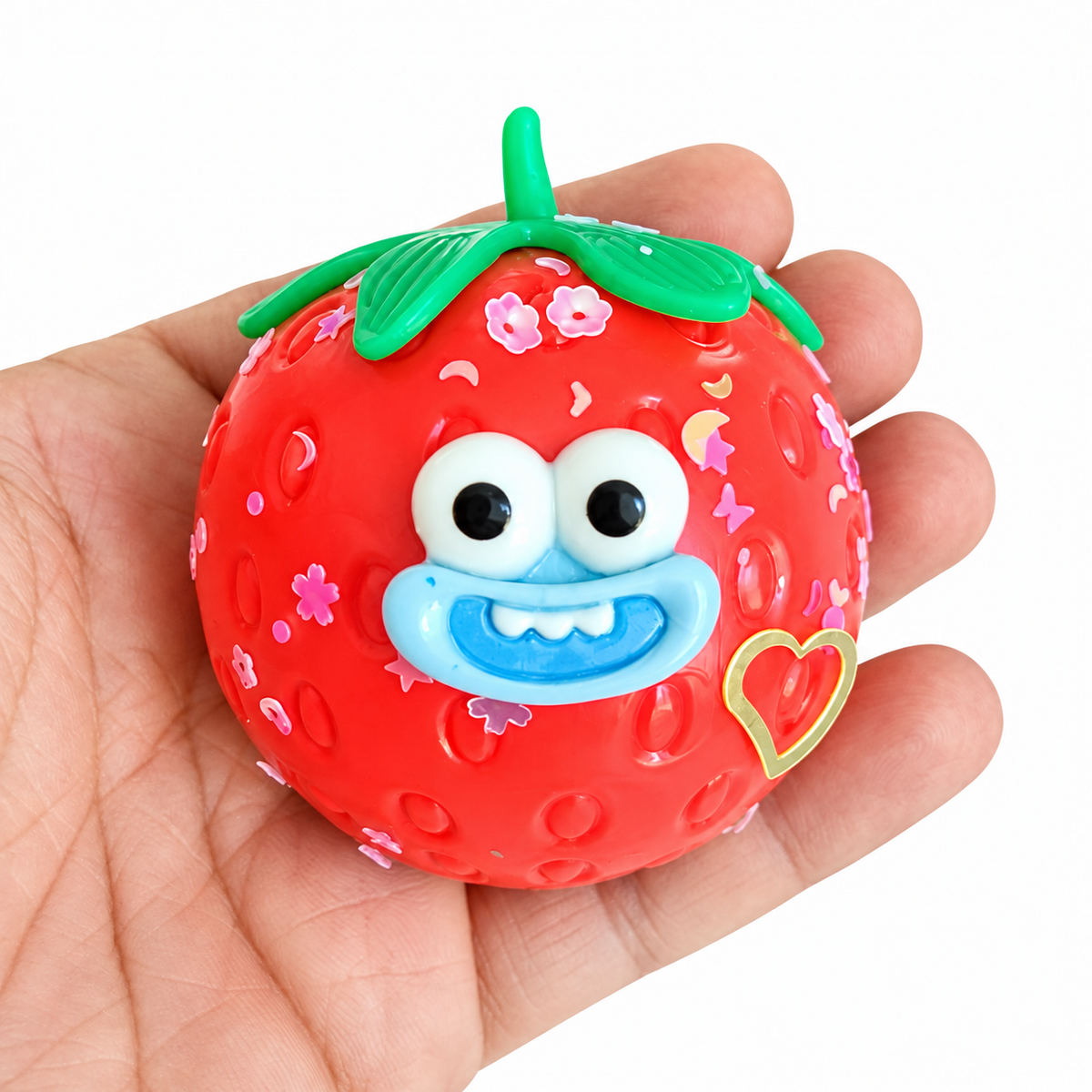 Strawberry Smusher Squishy – Removable Face & Sparkly Decorative Pieces